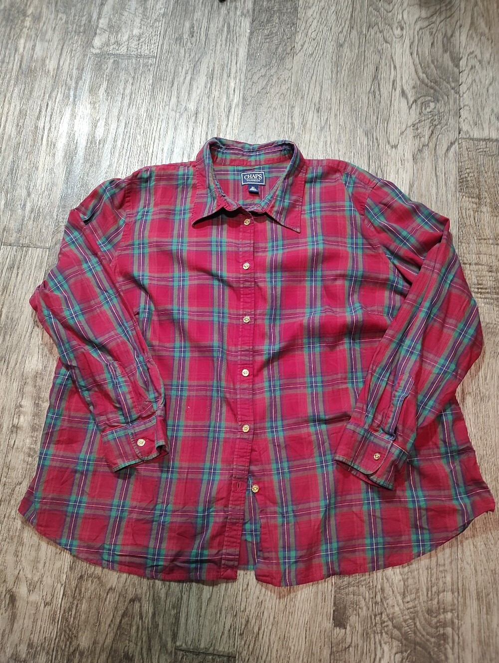 Chaps Classic Women's Plaid Red Green Plus Size 3X Cotton Shirt